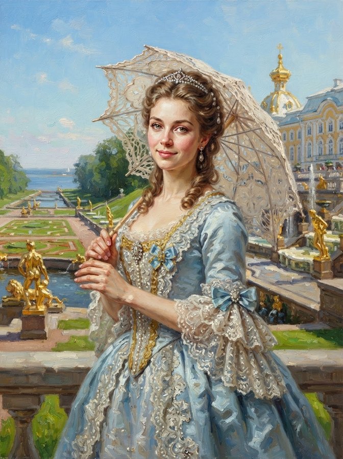 Портрет царицы в Петергофе по фото маслом