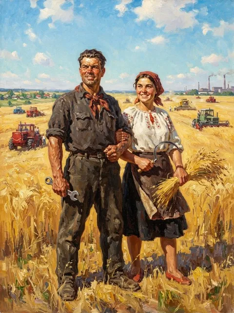 Портрет в стиле «Рабочий и колхозница»