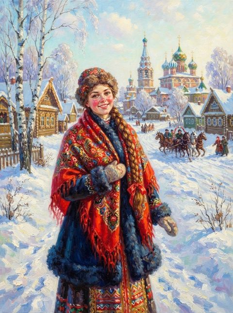 Портрет в стиле «Русская зима (Кустодиев)»