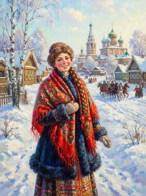 Портрет в стиле «Русская зима (Кустодиев)»