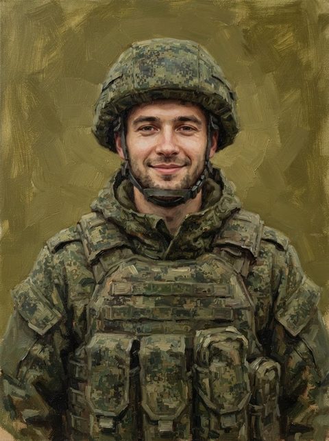 Портрет в стиле «В форме на оливковом фоне»